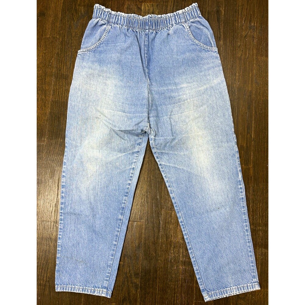 Vintage 80s Light Wash Denim Mom Jeans Elastic Waist Pockets 16P USA 100% Cotton